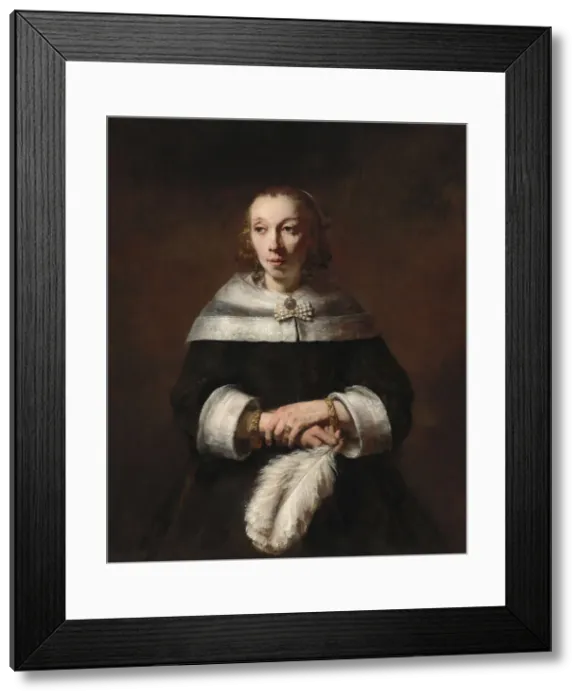 Framed Print : Portrait of a Lady with an Ostrich-Feather Fan, c. 1656 / 1658 Framed Print : Portrait of a Lady with an Ostrich-Feather Fan, c. 1656 / 1658