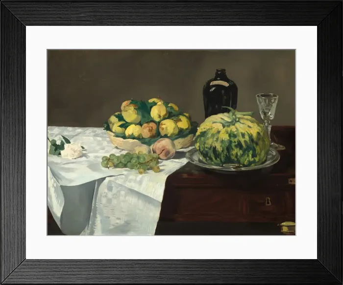 Framed Print : Still Life with Melon and Peaches, c. 1866. Creator: Edouard Manet Framed Print : Still Life with Melon and Peaches, c. 1866. Creator: Edouard Manet