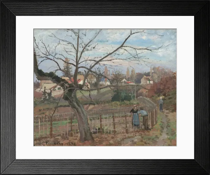 Framed Print : The Fence, 1872. Creator: Camille Pissarro Framed Print : The Fence, 1872. Creator: Camille Pissarro