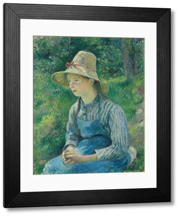 Framed Print : Peasant Girl with a Straw Hat, 1881. Creator: Camille Pissarro Framed Print : Peasant Girl with a Straw Hat, 1881. Creator: Camille Pissarro