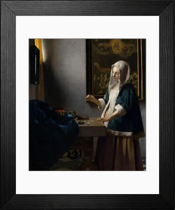 Framed Print : Woman Holding a Balance, c. 1664. Creator: Jan Vermeer Framed Print : Woman Holding a Balance, c. 1664. Creator: Jan Vermeer