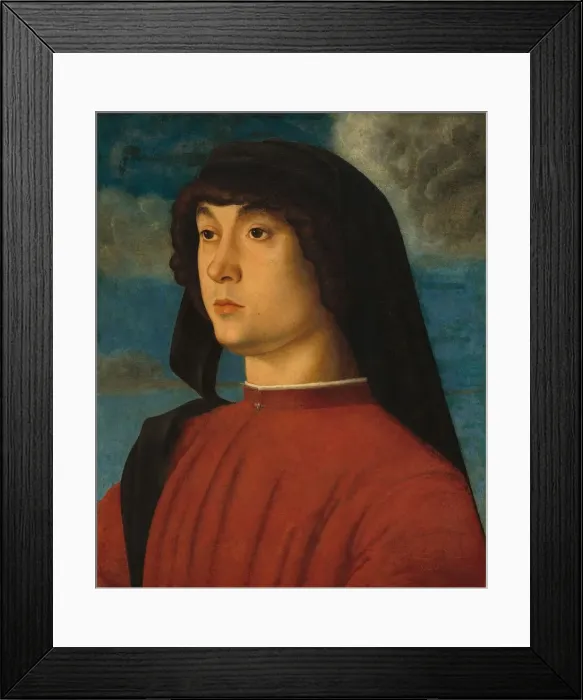 Framed Print : Portrait of a Young Man in Red, c. 1480. Creator: Giovanni Bellini Framed Print : Portrait of a Young Man in Red, c. 1480. Creator: Giovanni Bellini