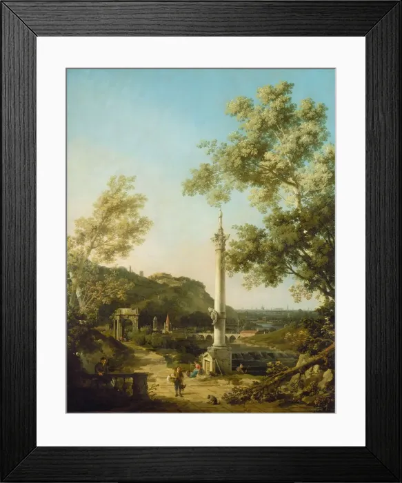 Framed Print : English Landscape Capriccio with a Column, c. 1754. Creator: Canaletto Framed Print : English Landscape Capriccio with a Column, c. 1754. Creator: Canaletto