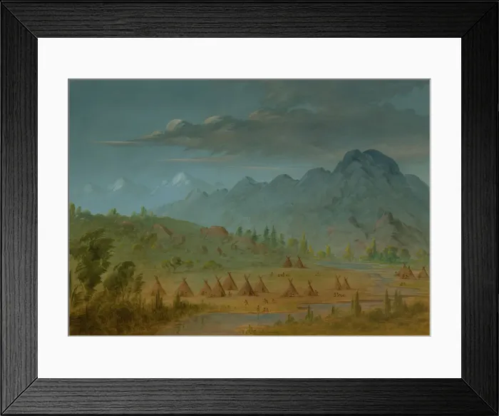 Framed Print : A Crow Village and the Salmon River Mountains, 1855 / 1869. Creator: George Catlin Framed Print : A Crow Village and the Salmon River Mountains, 1855 / 1869. Creator: George Catlin