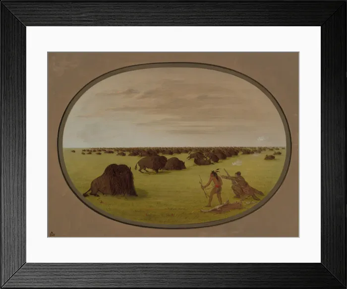 Framed Print : Catlin and Indian Attacking Buffalo, 1861 / 1869. Creator: George Catlin Framed Print : Catlin and Indian Attacking Buffalo, 1861 / 1869. Creator: George Catlin