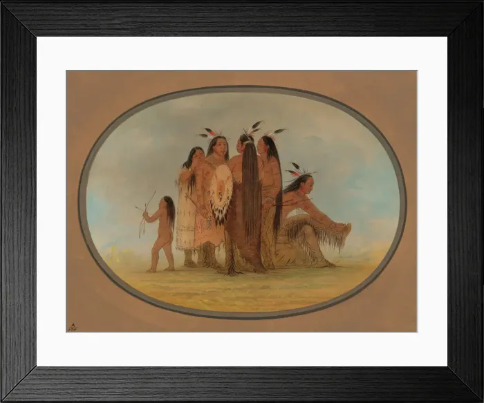 Framed Print : Four Mandan Warriors, a Girl, and a Boy, 1861 / 1869. Creator: George Catlin Framed Print : Four Mandan Warriors, a Girl, and a Boy, 1861 / 1869. Creator: George Catlin