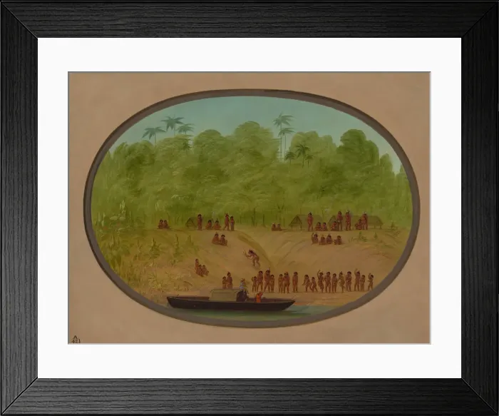 Framed Print : An Omagua Village - Boat Sketch, 1854 / 1869. Creator: George Catlin Framed Print : An Omagua Village - Boat Sketch, 1854 / 1869. Creator: George Catlin