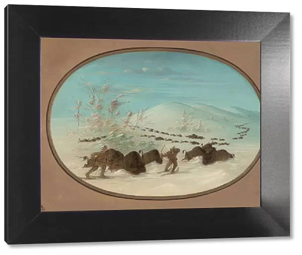 Buffalo Chase in the Snow Drifts - Ojibbeway, 1861  /  1869. Creator: George Catlin