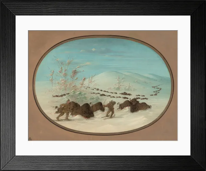 Framed Print : Buffalo Chase in the Snow Drifts - Ojibbeway, 1861 / 1869. Creator: George Catlin Framed Print : Buffalo Chase in the Snow Drifts - Ojibbeway, 1861 / 1869. Creator: George Catlin