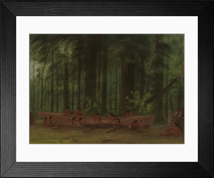 Framed Print : Excavating a Canoe - Nayas Indians, 1855 / 1869. Creator: George Catlin Framed Print : Excavating a Canoe - Nayas Indians, 1855 / 1869. Creator: George Catlin