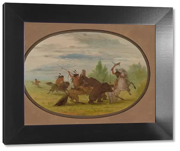 K nisteneux Indians Attacking Two Grizzly Bears, 1861  /  1869. Creator: George Catlin
