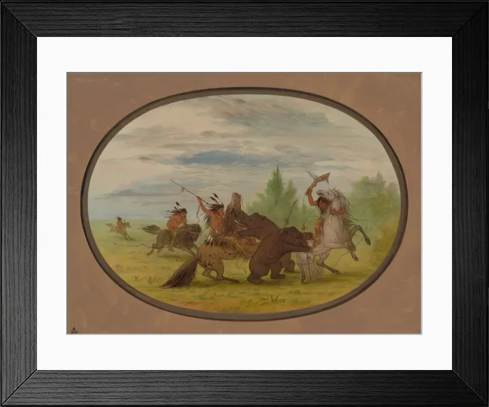 Framed Print : K nisteneux Indians Attacking Two Grizzly Bears, 1861 / 1869. Creator: George Catlin Framed Print : K nisteneux Indians Attacking Two Grizzly Bears, 1861 / 1869. Creator: George Catlin