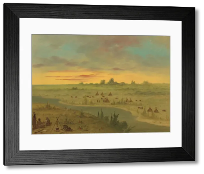 Framed Print : Encampment of Pawnee Indians at Sunset, 1861 / 1869. Creator: George Catlin Framed Print : Encampment of Pawnee Indians at Sunset, 1861 / 1869. Creator: George Catlin