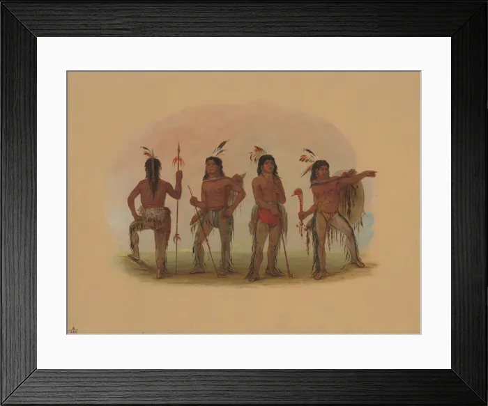 Framed Print : Four Navaho Warriors, 1861 / 1869. Creator: George Catlin Framed Print : Four Navaho Warriors, 1861 / 1869. Creator: George Catlin
