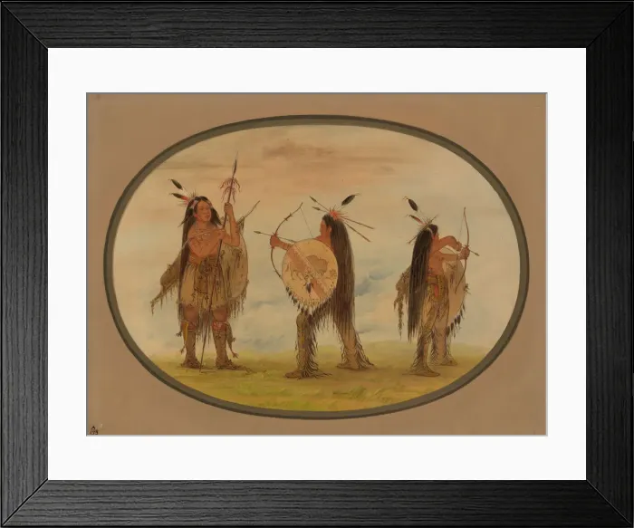Framed Print : Three Mandan Warriors Armed for War, 1861 / 1869. Creator: George Catlin Framed Print : Three Mandan Warriors Armed for War, 1861 / 1869. Creator: George Catlin