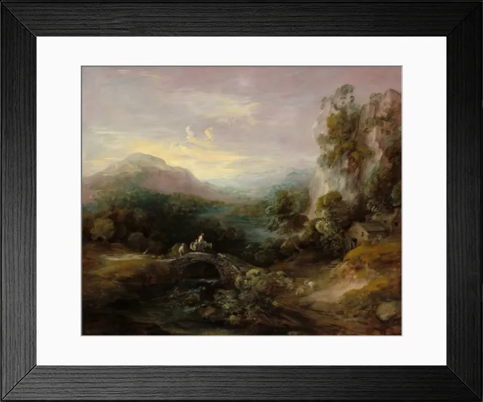 Framed Print : Mountain Landscape with Bridge, c. 1783  /  1784. Creator: Thomas Gainsborough