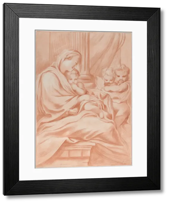 Framed Print : The Virgin and child with two angels, 1766. Creator: Andrea Scacciati Framed Print : The Virgin and child with two angels, 1766. Creator: Andrea Scacciati