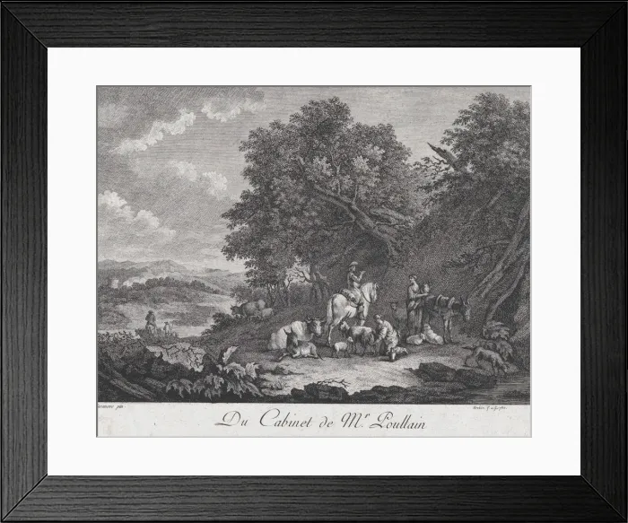 Framed Print : Man on Horseback Speaks to Two Shepherdesses, 1780. Creator: Unknown Framed Print : Man on Horseback Speaks to Two Shepherdesses, 1780. Creator: Unknown