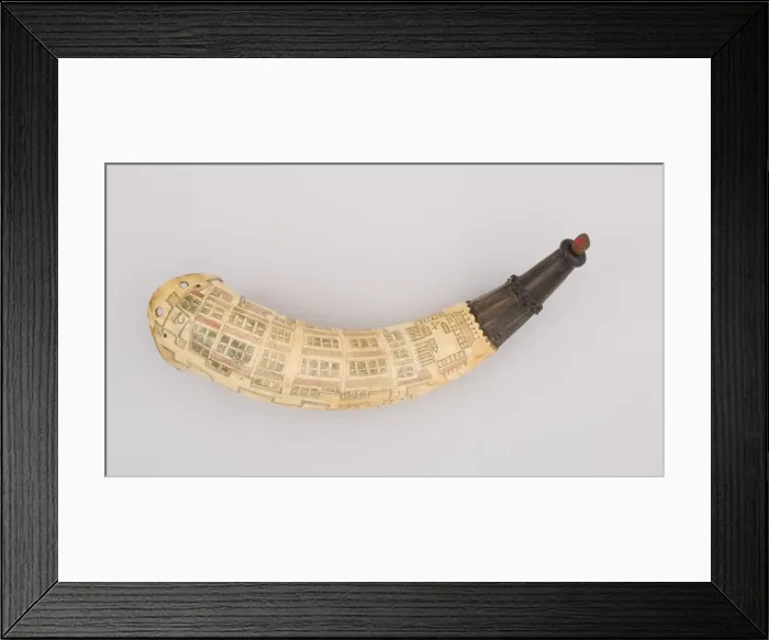 Framed Print : Powder Horn, American, Charleston, South Carolina, dated 1770. Creator: Unknown Framed Print : Powder Horn, American, Charleston, South Carolina, dated 1770. Creator: Unknown