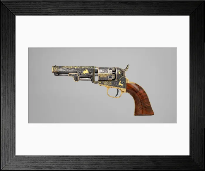 Framed Print : Gold-inlaid Colt Model 1849 Pocket Revolver (serial no. 63306), American, Connecticut, ca Framed Print : Gold-inlaid Colt Model 1849 Pocket Revolver (serial no. 63306), American, Connecticut, ca