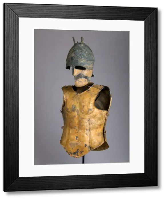 Framed Print : Helmet of the Italo-Chalcidian Type, Anatomical Cuirass, and Left Greave Framed Print : Helmet of the Italo-Chalcidian Type, Anatomical Cuirass, and Left Greave