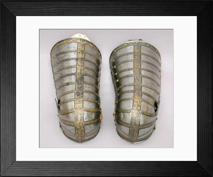 Framed Print : Right Thigh and Knee Defense (Cuisse and Poleyn) for the armour of Sir John Scudamore Framed Print : Right Thigh and Knee Defense (Cuisse and Poleyn) for the armour of Sir John Scudamore