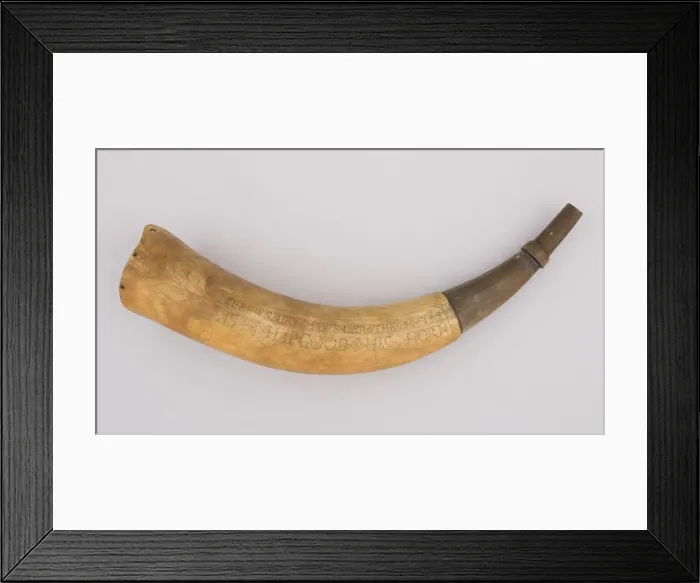 Framed Print : Powder Horn, Colonial American, Shrewsbury, Massachusetts, dated 1749. Creator: Unknown Framed Print : Powder Horn, Colonial American, Shrewsbury, Massachusetts, dated 1749. Creator: Unknown