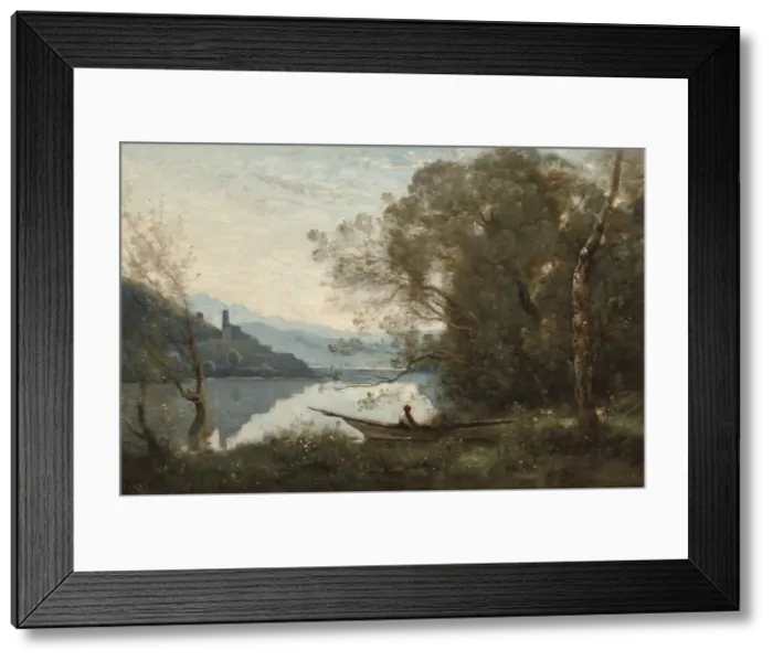 Framed Print : The Moored Boatman: Souvenir of an Italian Lake, 1861. Creator Framed Print : The Moored Boatman: Souvenir of an Italian Lake, 1861. Creator