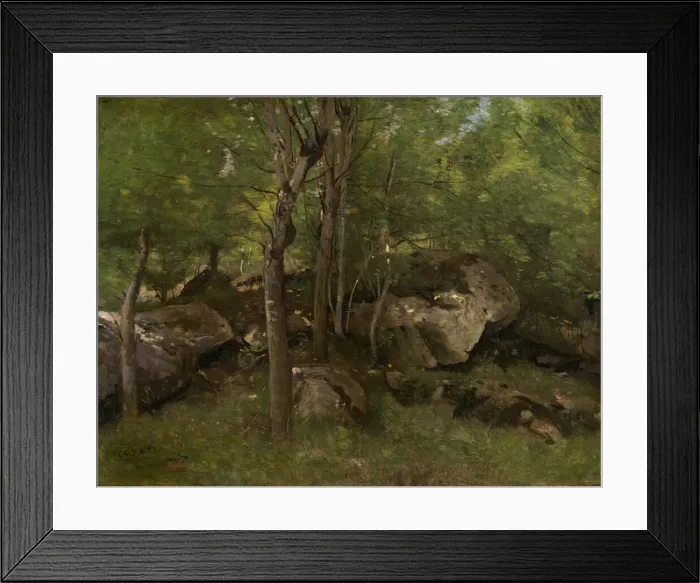 Framed Print : Rocks in the Forest of Fontainebleau, 1860 / 1865. Creator: Jean-Baptiste-Camille Corot Framed Print : Rocks in the Forest of Fontainebleau, 1860 / 1865. Creator: Jean-Baptiste-Camille Corot