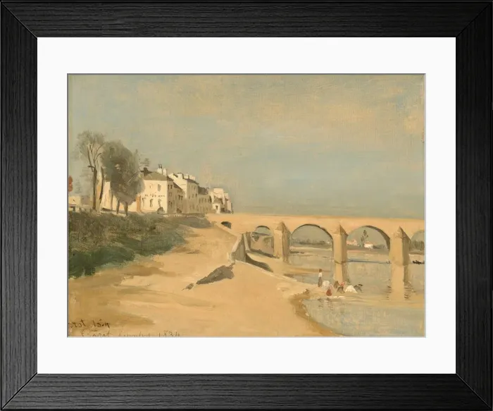 Framed Print : Bridge on the Saone River at Macon, 1834. Creator: Jean-Baptiste-Camille Corot Framed Print : Bridge on the Saone River at Macon, 1834. Creator: Jean-Baptiste-Camille Corot
