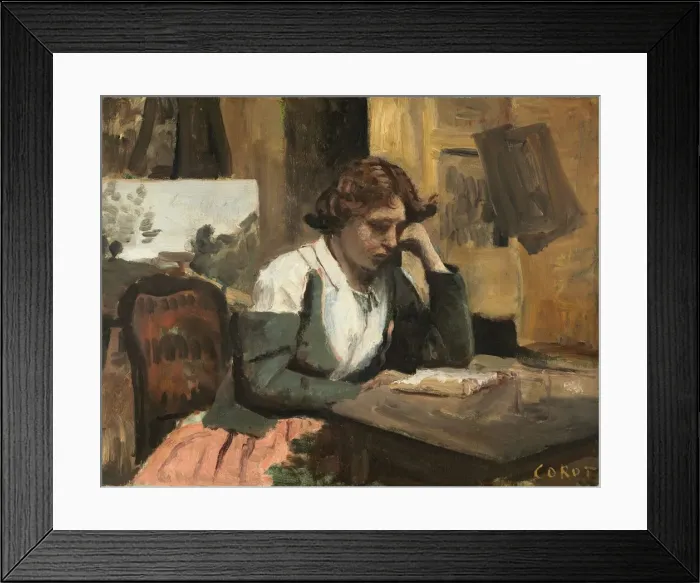 Framed Print : Woman Reading in the Studio, c. 1868. Creator: Jean-Baptiste-Camille Corot Framed Print : Woman Reading in the Studio, c. 1868. Creator: Jean-Baptiste-Camille Corot