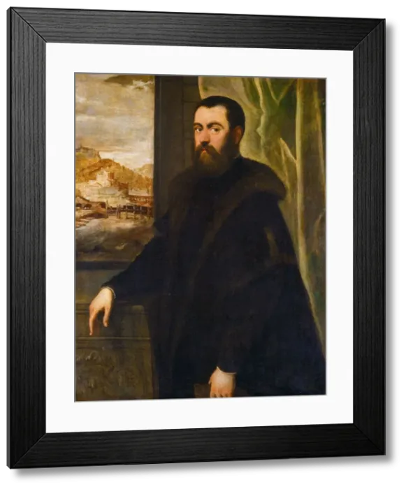 Framed Print : Portrait of a Man with a Landscape View, 1552  /  1556. Creators: Jacopo Tintoretto