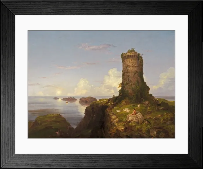 Framed Print : Italian Coast Scene with Ruined Tower, 1838. Creator: Thomas Cole Framed Print : Italian Coast Scene with Ruined Tower, 1838. Creator: Thomas Cole