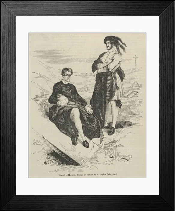 Framed Print : Wood engraving after painting by Delacroix of Hamlet and Horatio, December 1837 Framed Print : Wood engraving after painting by Delacroix of Hamlet and Horatio, December 1837