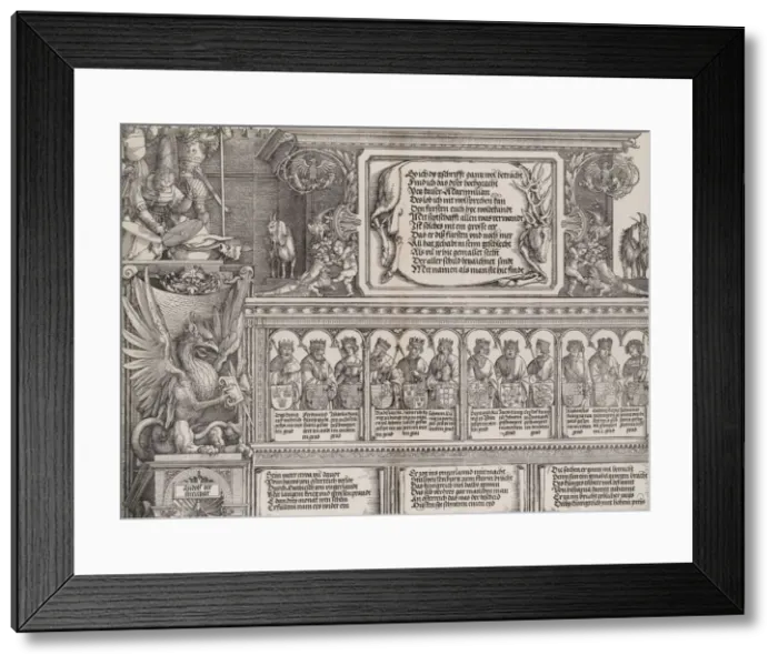Framed Print : The Upper Section of the Right Portal, with the Inscription on a Stag Skin; a Frieze with... 1515. Creator: Hieronymus Andreae