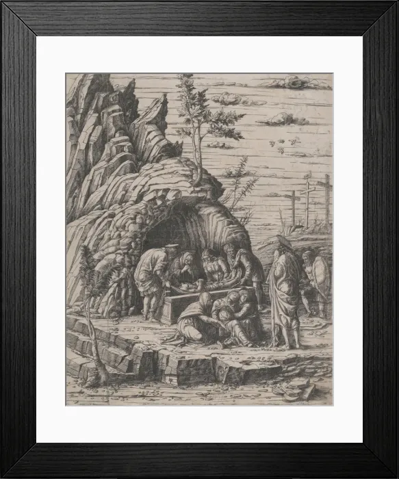 Framed Print : The Entombment of Christ who is being lowered by two men into a stone tomb before... ca Framed Print : The Entombment of Christ who is being lowered by two men into a stone tomb before... ca