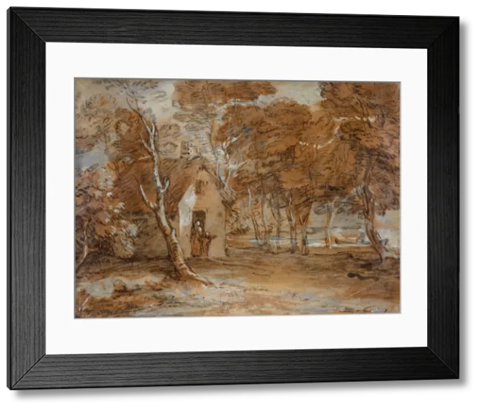 Framed Print : Wooded Landscape, Cottage, Figures and Boat on Lake, 1783-1785 Framed Print : Wooded Landscape, Cottage, Figures and Boat on Lake, 1783-1785