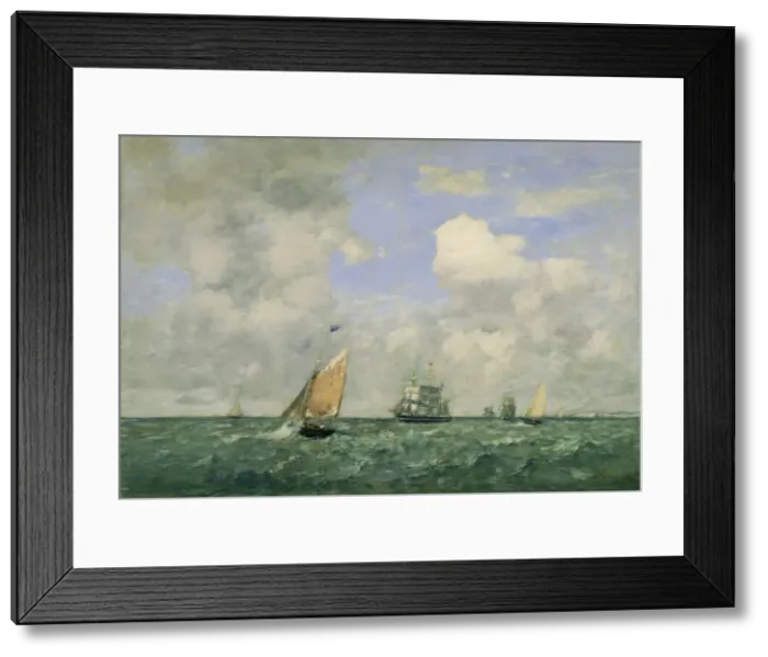 Framed Print : Ships and Sailing Boats Leaving Le Havre, 1887. Creator: Eugene Louis Boudin Framed Print : Ships and Sailing Boats Leaving Le Havre, 1887. Creator: Eugene Louis Boudin