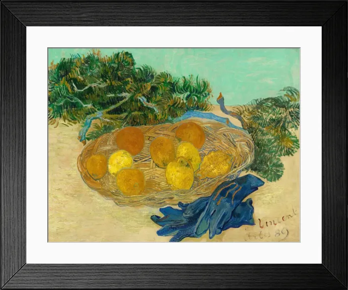 Framed Print : Still Life of Oranges and Lemons with Blue Gloves, 1889. Creator: Vincent van Gogh Framed Print : Still Life of Oranges and Lemons with Blue Gloves, 1889. Creator: Vincent van Gogh