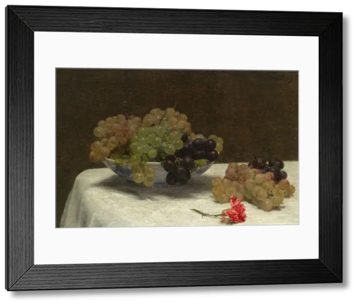 Framed Print : Still Life with Grapes and a Carnation, c. 1880. Creator: Henri Fantin-Latour Framed Print : Still Life with Grapes and a Carnation, c. 1880. Creator: Henri Fantin-Latour