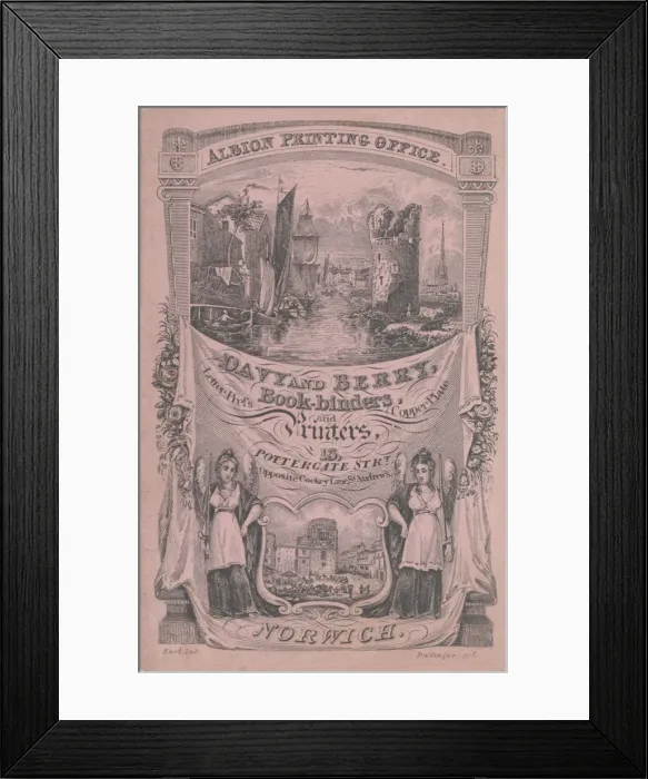 Framed Print : Trade card for Davy and Berry, Book-Binder and Printer, 19th century. Creator: Dallinger Framed Print : Trade card for Davy and Berry, Book-Binder and Printer, 19th century. Creator: Dallinger