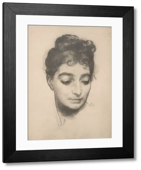 Framed Print : Womans Head, from L Estampe Moderne, 1897-99. Creator: Felix Bracquemond