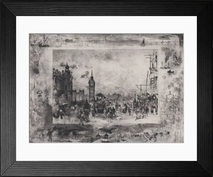 Framed Print : Westminster Bridge, or Westminster Clock Tower, 1860-98. Creator: Felix Hilaire Buhot Framed Print : Westminster Bridge, or Westminster Clock Tower, 1860-98. Creator: Felix Hilaire Buhot