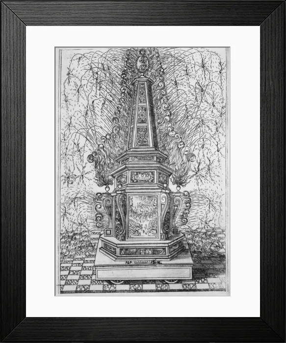 Framed Print : Festival for Saint Placidus, Messina, August 2, 1589: Fireworks Obelisk, 1591 Framed Print : Festival for Saint Placidus, Messina, August 2, 1589: Fireworks Obelisk, 1591