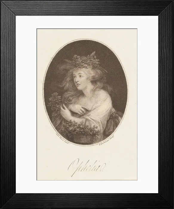 Framed Print : Ophelia (Shakespeare, Hamlet, Act 4), 1784. Creator: Francesco Bartolozzi Framed Print : Ophelia (Shakespeare, Hamlet, Act 4), 1784. Creator: Francesco Bartolozzi