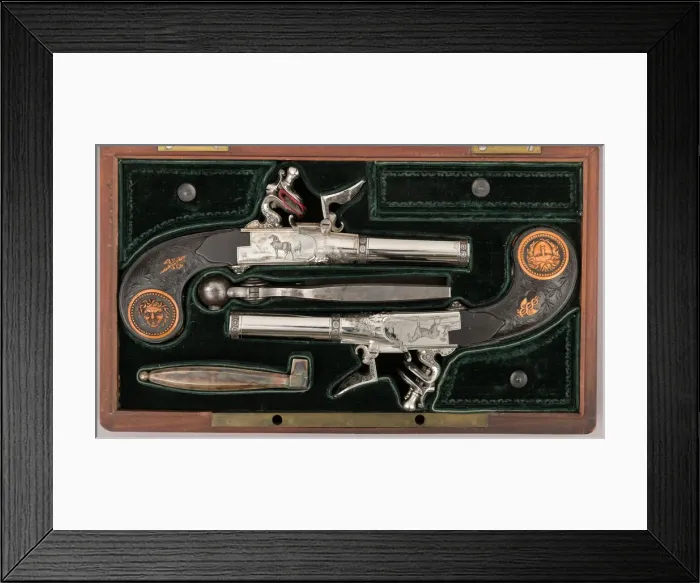 Framed Print : Cased Pair of Double-Barreled Turn-Off Flintlock Pistols, French, Paris, ca. 1800 Framed Print : Cased Pair of Double-Barreled Turn-Off Flintlock Pistols, French, Paris, ca. 1800