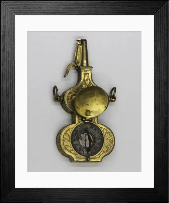 Framed Print : Priming Flask with Sundial and Compass, German, probably Nuremberg, late 16th century Framed Print : Priming Flask with Sundial and Compass, German, probably Nuremberg, late 16th century