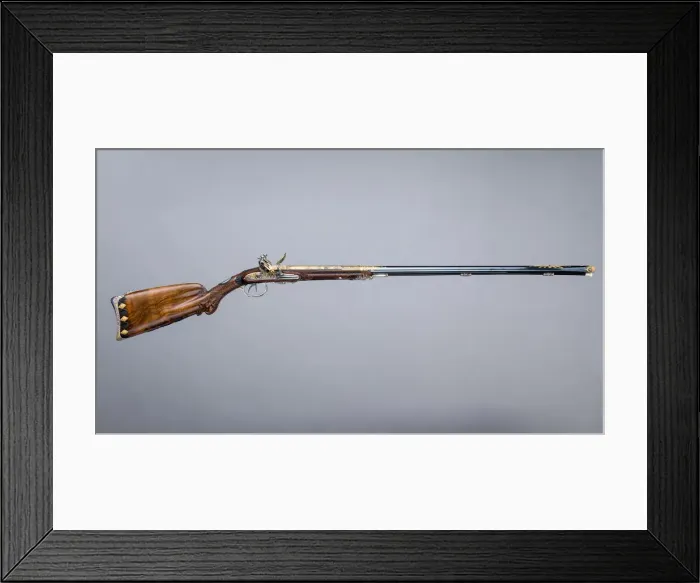 Framed Print : Double-Barreled Flintlock Shotgun, French, Versailles, dated 1801 Framed Print : Double-Barreled Flintlock Shotgun, French, Versailles, dated 1801