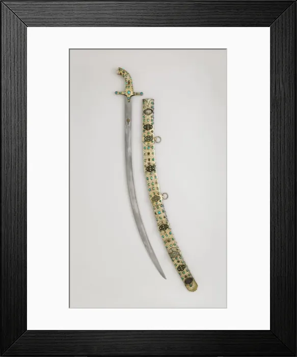 Framed Print : Scimitar with Scabbard, Hilt and scabbard, Turkish; Blade, Iranian Framed Print : Scimitar with Scabbard, Hilt and scabbard, Turkish; Blade, Iranian