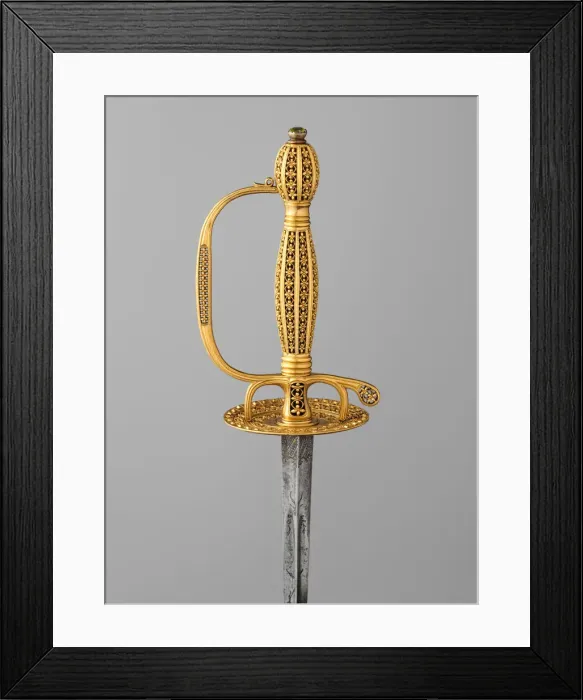 Framed Print : Smallsword with Scabbard, hilt and scabbard, probably Spanish; blade, German, Solingen Framed Print : Smallsword with Scabbard, hilt and scabbard, probably Spanish; blade, German, Solingen